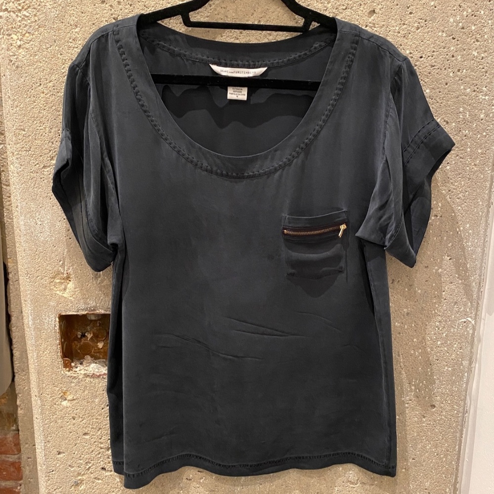 Diane Von Furstenberg boxy black silk scoop tee L
